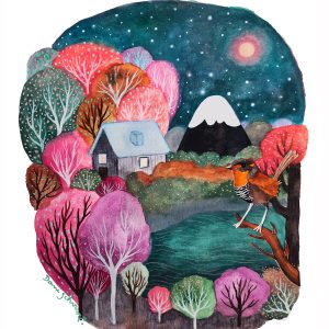 "Invierno en Pucón". Acuarela. Reproducción tamaño a3. $15.000