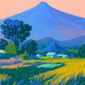"Volcán Villarrica desde el campo". Pintura digital. Tamaño a3. $15.000