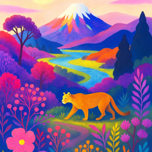 "Puma y Rukapillán". Pintura digital. Tamaño a3. $15.000